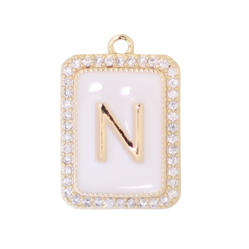 White Enamel Initial Letter N Charm