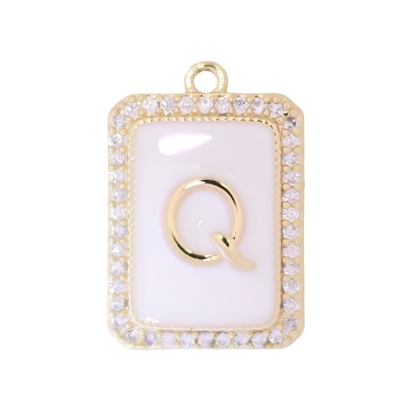 White Enamel Initial Letter Q Charm