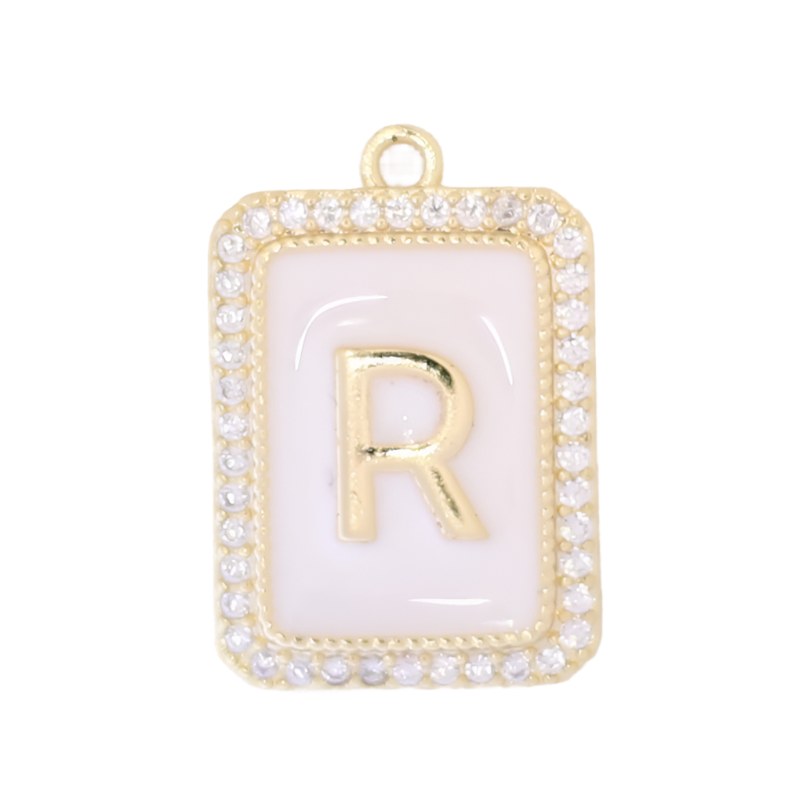 White Enamel Initial Letter R Charm