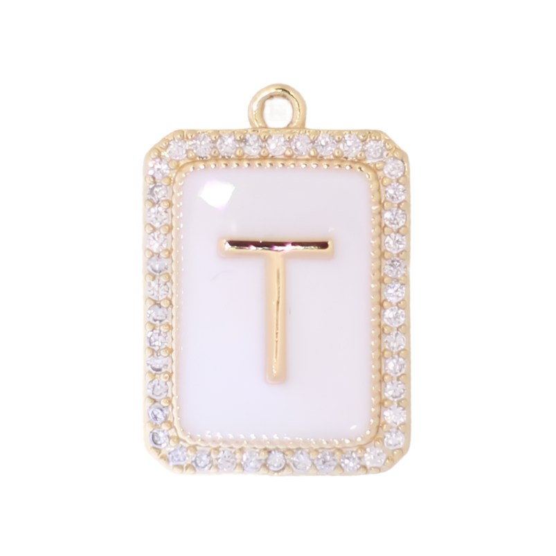 White Enamel Initial Letter T Charm