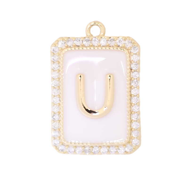 White Enamel Initial Letter U Charm