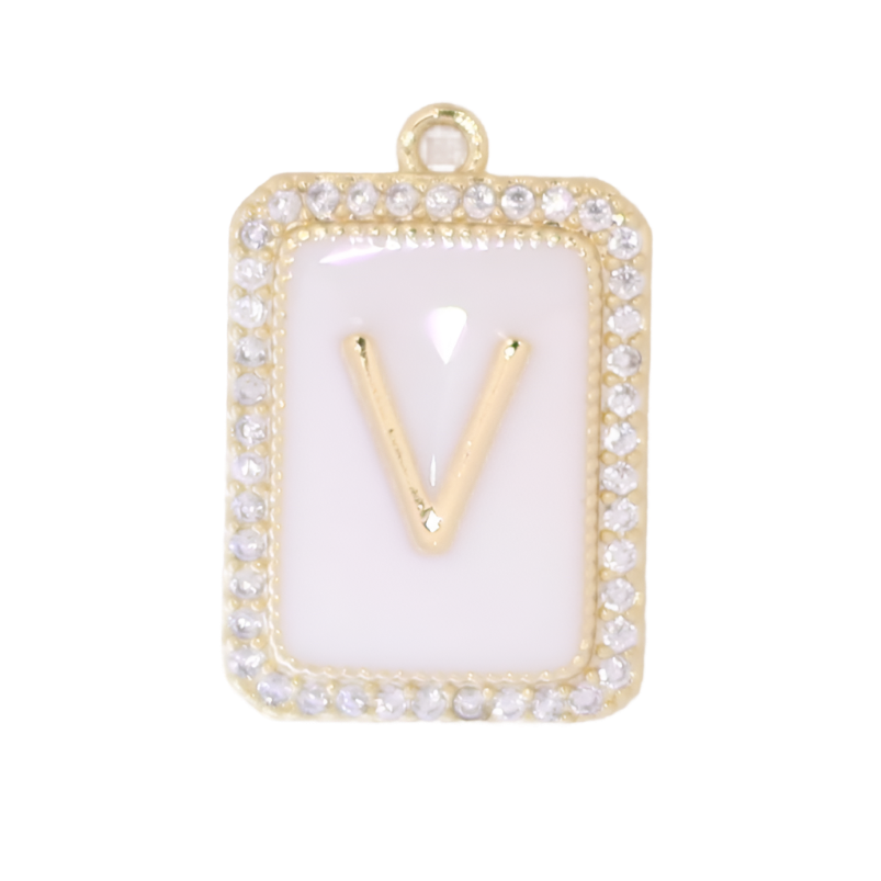 White Enamel Initial Letter V Charm