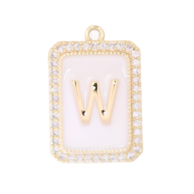White Enamel Initial Letter W Charm