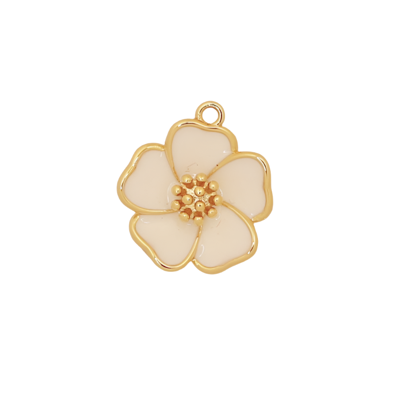 White Gold Hibiscus Enamel Flower Charm