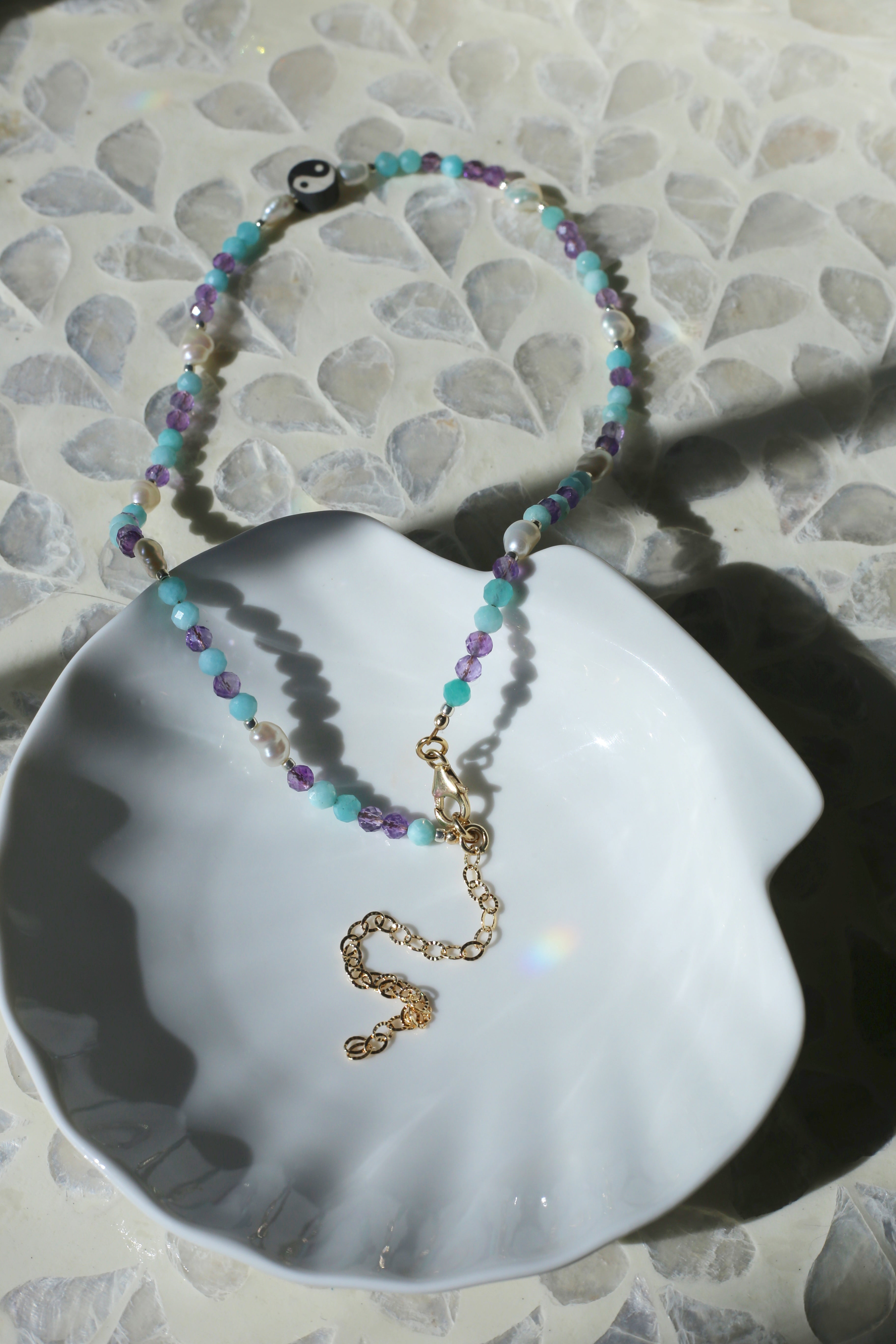 Yin Yang Gemstone AAA Freshwater Pearl Choker Clasp