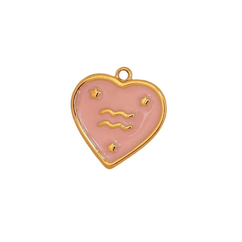Zodiac Pink Heart Aquarius Charm