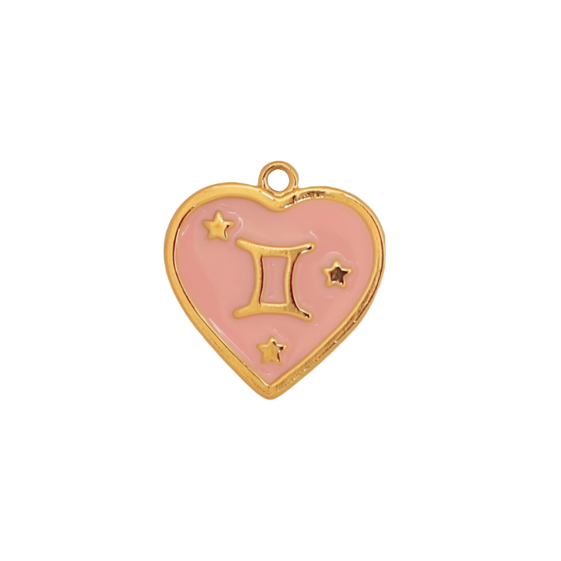 Zodiac Pink Heart Gemini Charm