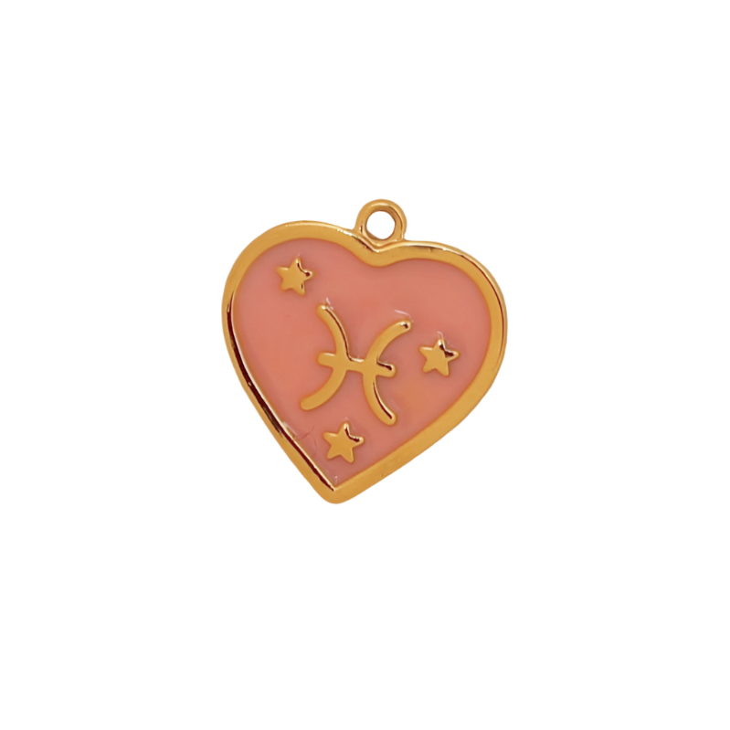 Zodiac Pink Heart Pisces Charm